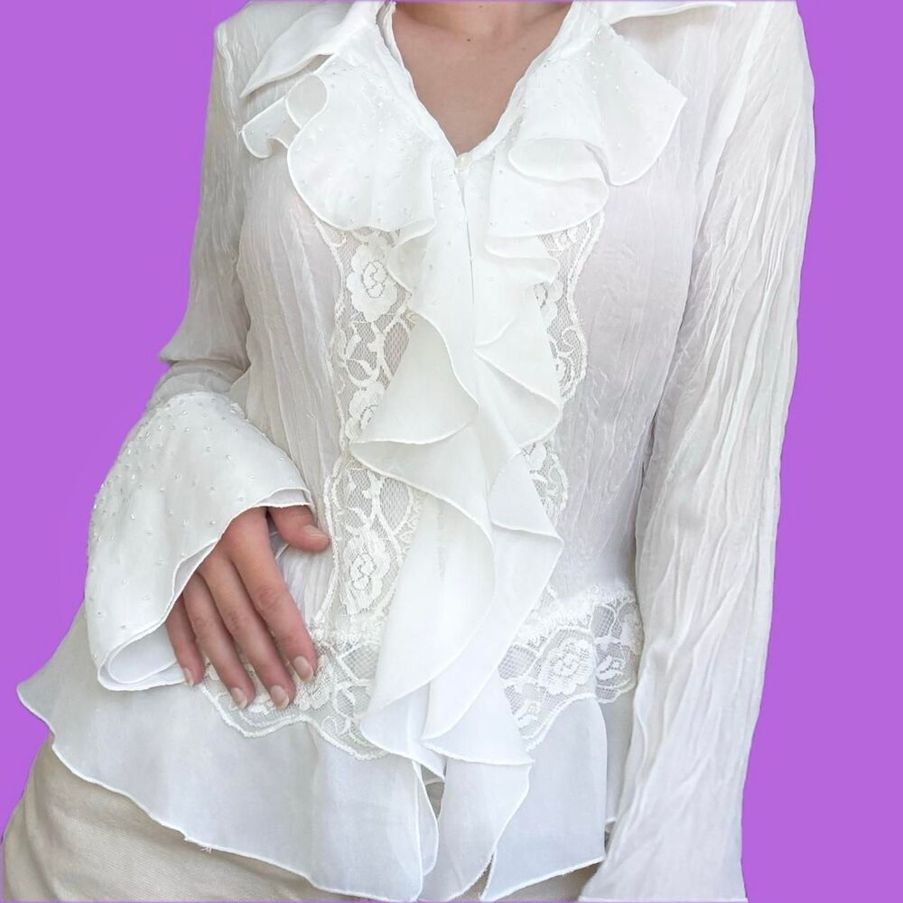 Vintage Allison Taylor Ruffle Lace Blouse | Romantic Cottagecore Top | Size L